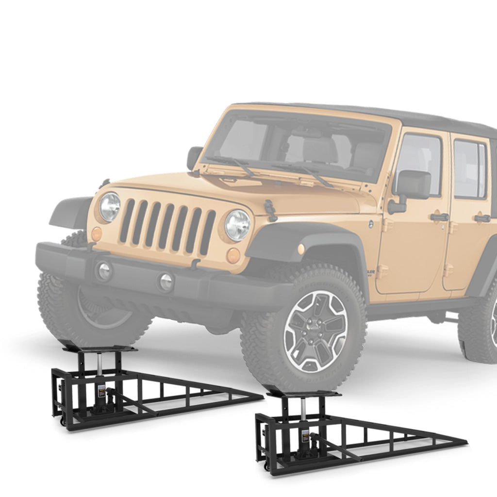 Rampa di sollevamento idraulica per auto 2 pezzi con ruote retrattili capacità 5060 kg altezza 23–36 cm nera