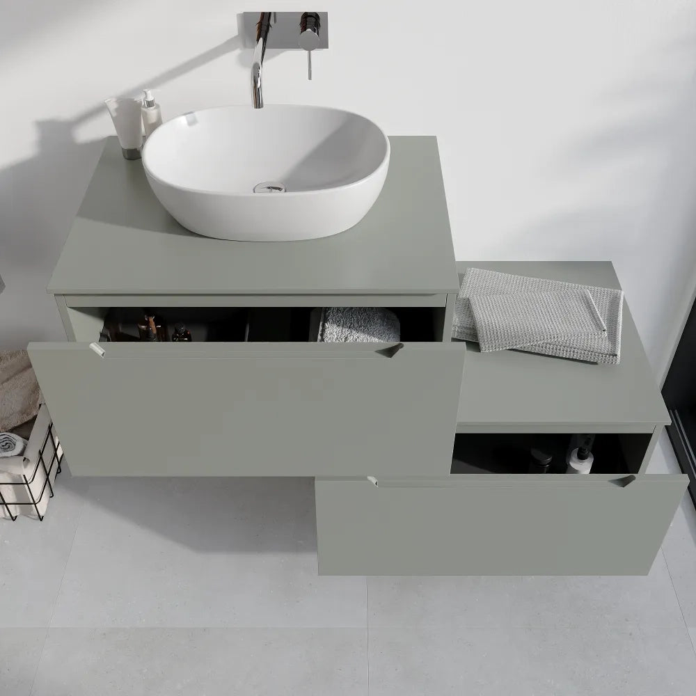 Mobile bagno sospeso modulare 60cm smoke green opaco due cassetti con top | Bako