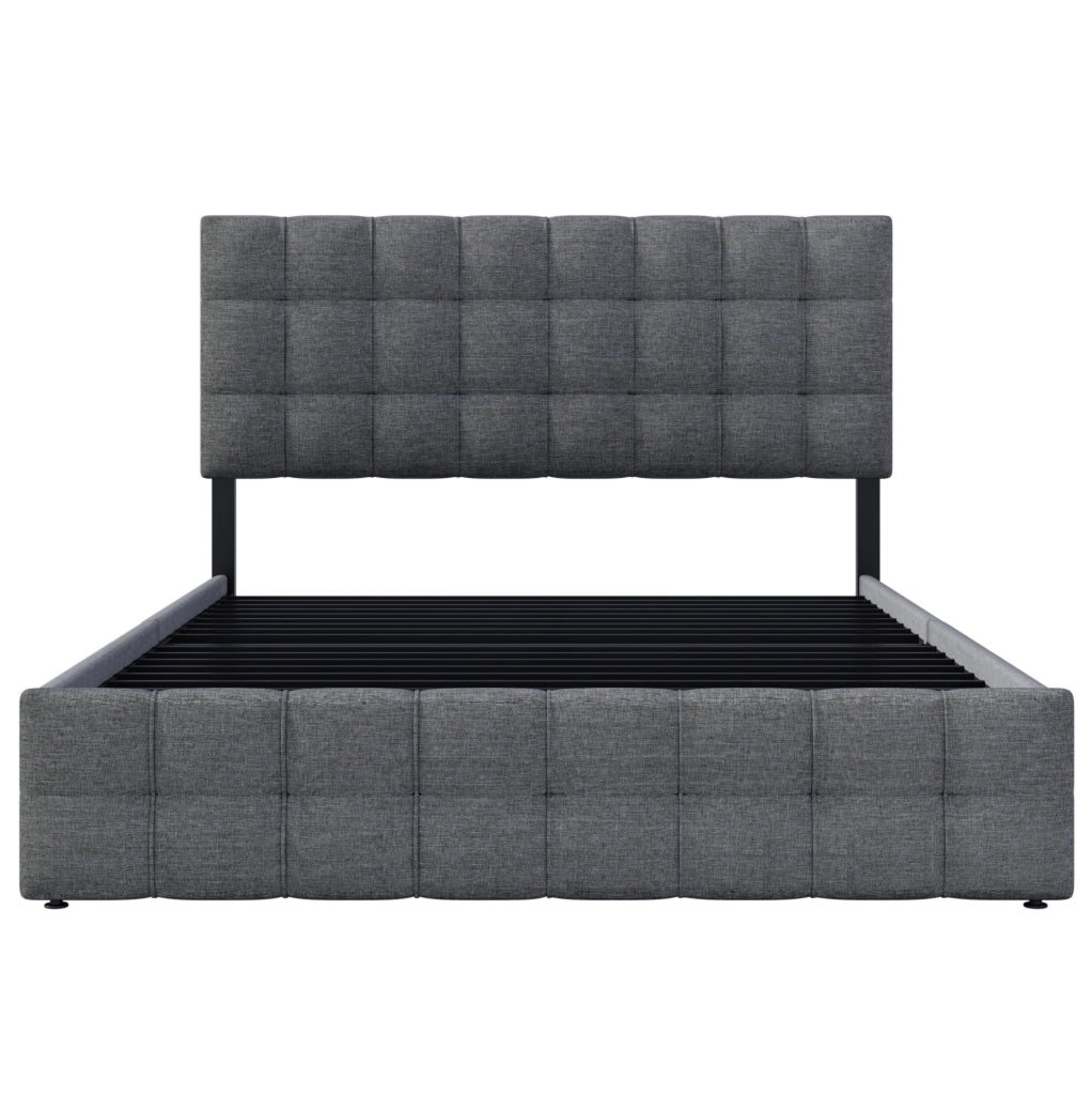 Letto imbottito 140x200 cm con 4 cassetti, materasso e testiera regolabile grigio