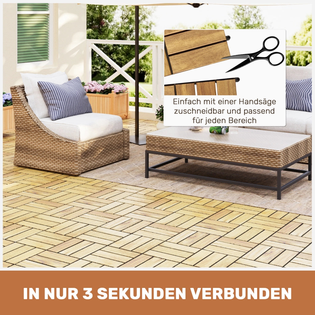 Piastrella da pavimento a incastro in legno di acacia giallo con base in plastica per balcone e giardino 12 × 12 pollici