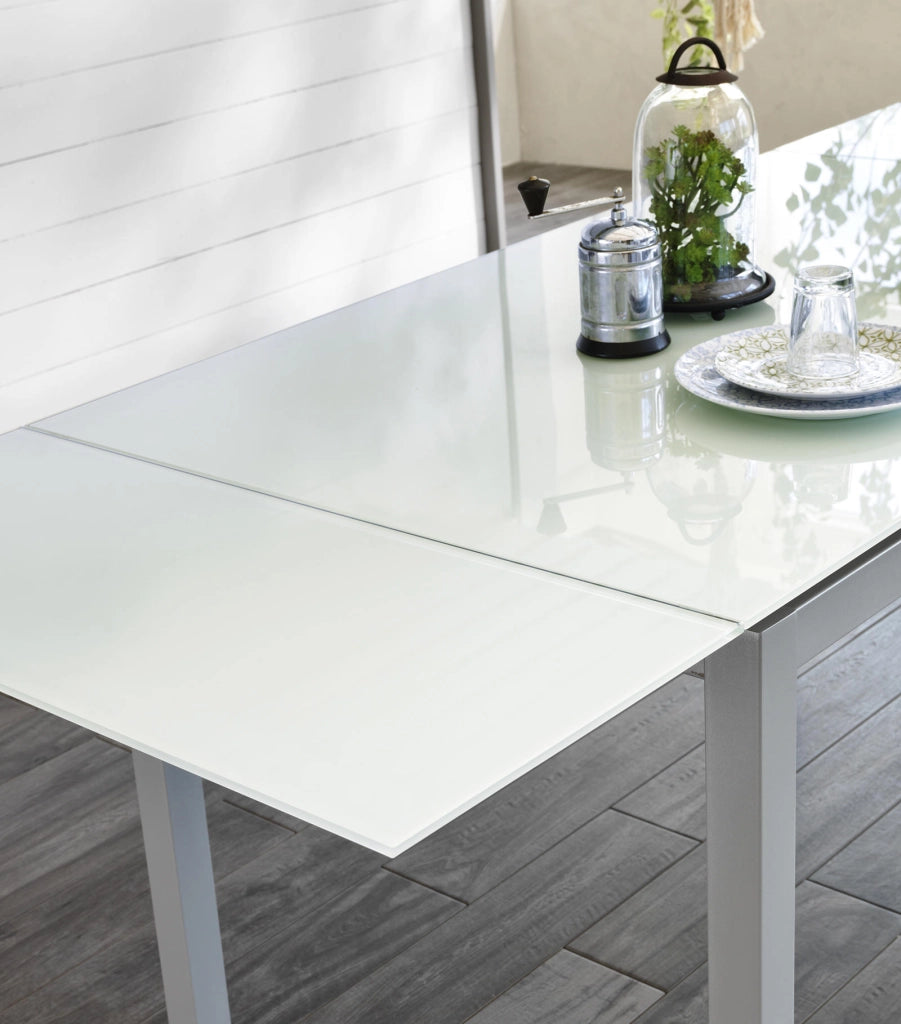 Baud - Tavolo Allungabile (110/170 x 75 cm) in Vetro Temperato Bianco
