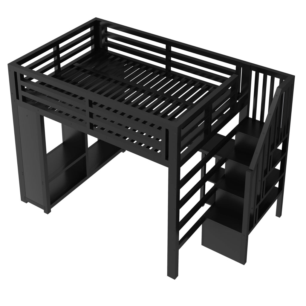 Letto a soppalco matrimoniale 140x200 in metallo nero con scrivania e LED