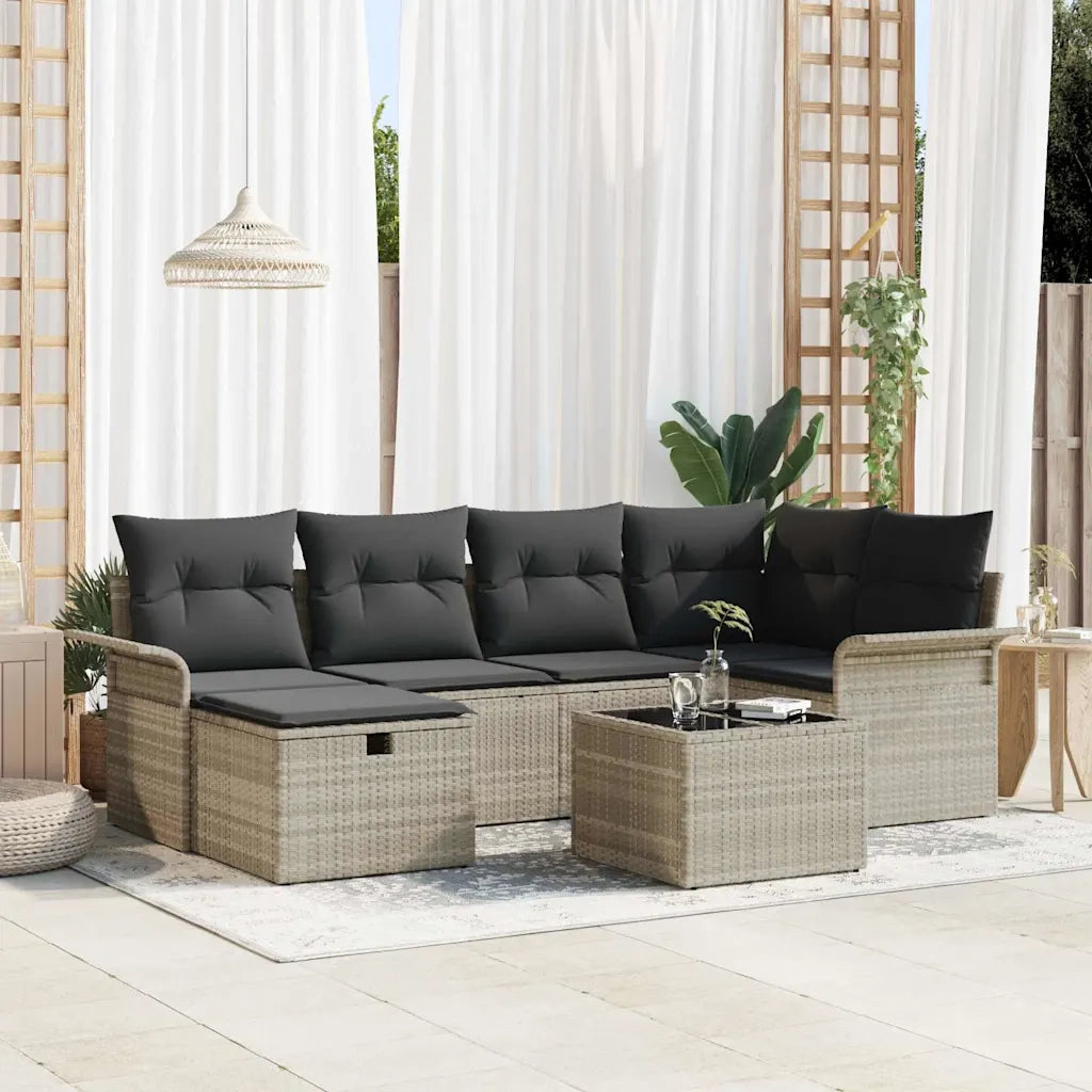 Set Divano da Giardino con cuscino 7 pcs Poly Rattan