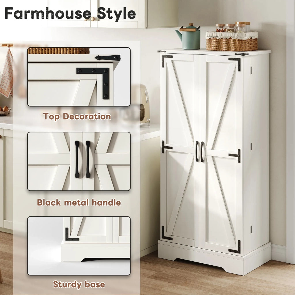 Credenza da cucina 128,5 cm stile country bianca con texture, 2 ante e ripiani regolabili, illuminazione LED, per sala da pranzo o soggiorno