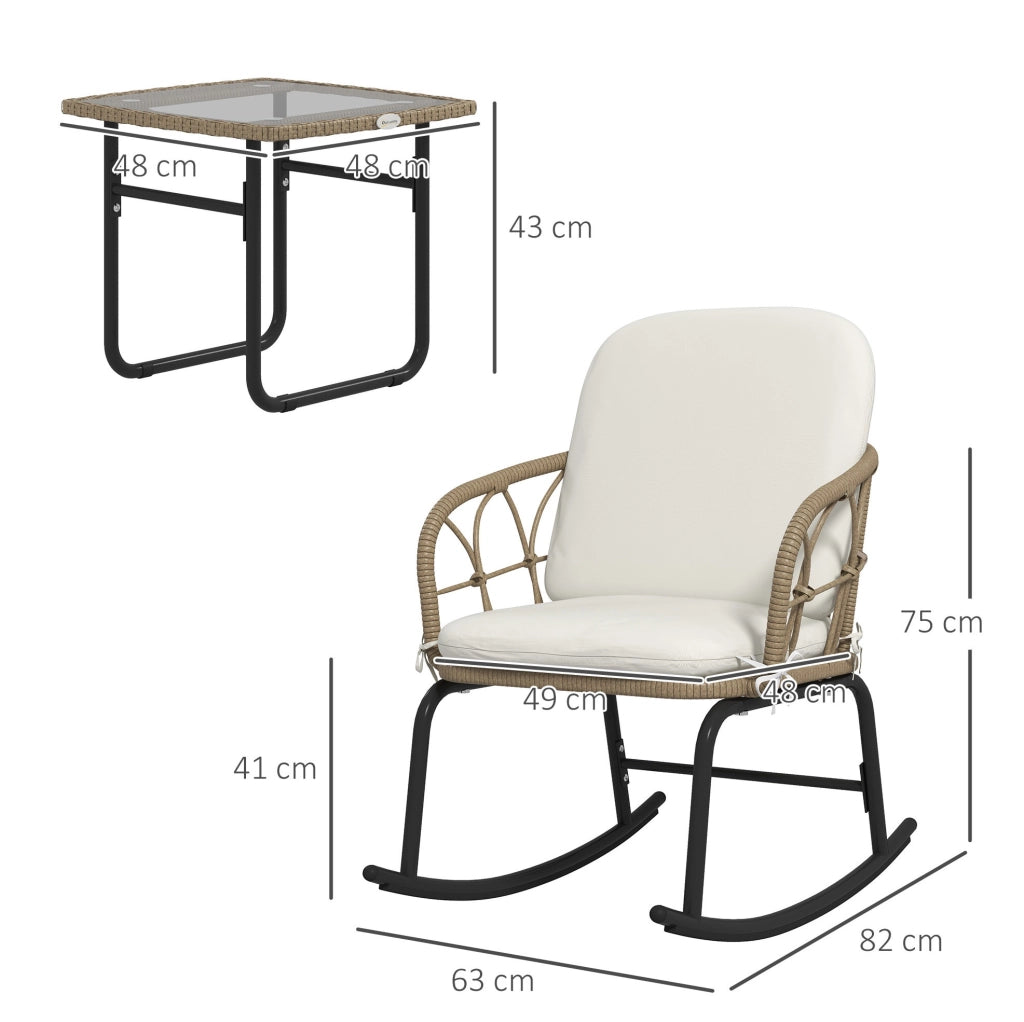 Set da giardino 3 pezzi in rattan giallo con sedie a dondolo