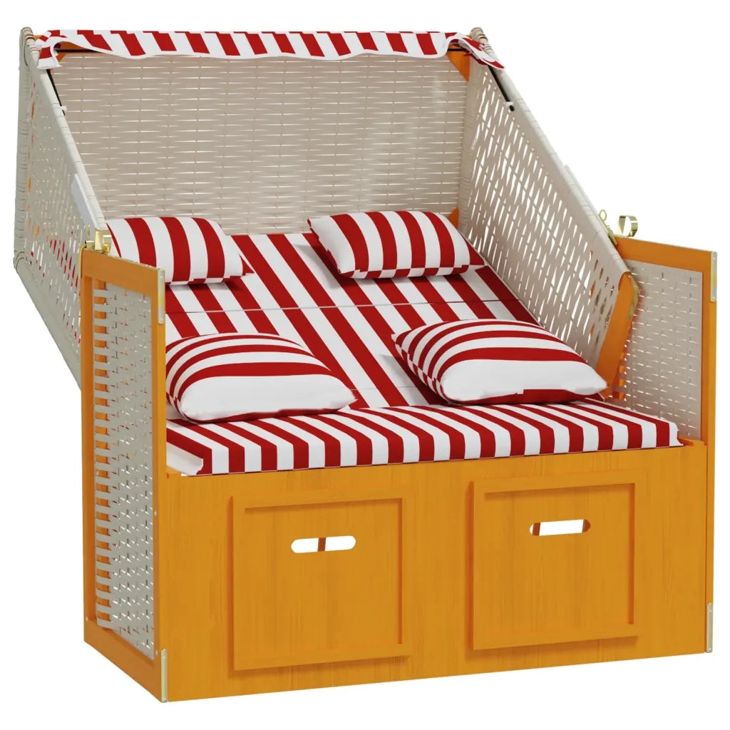 Strandkorb con Cuscini Polyrattan e Legno Massello Rosso Bianco 318665