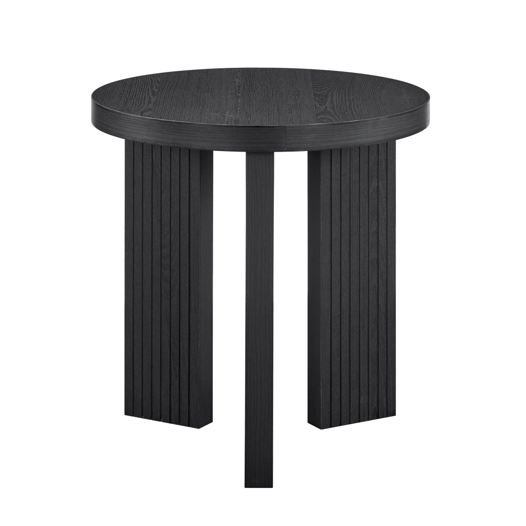 Tavolino da divano rotondo a tre gambe in MDF nero con effetto legno scuro per soggiorno camera e balcone