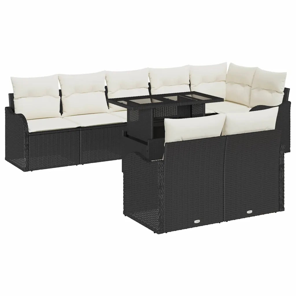 Set di relax con cuscino 9 pcs Nero Poly Rattan