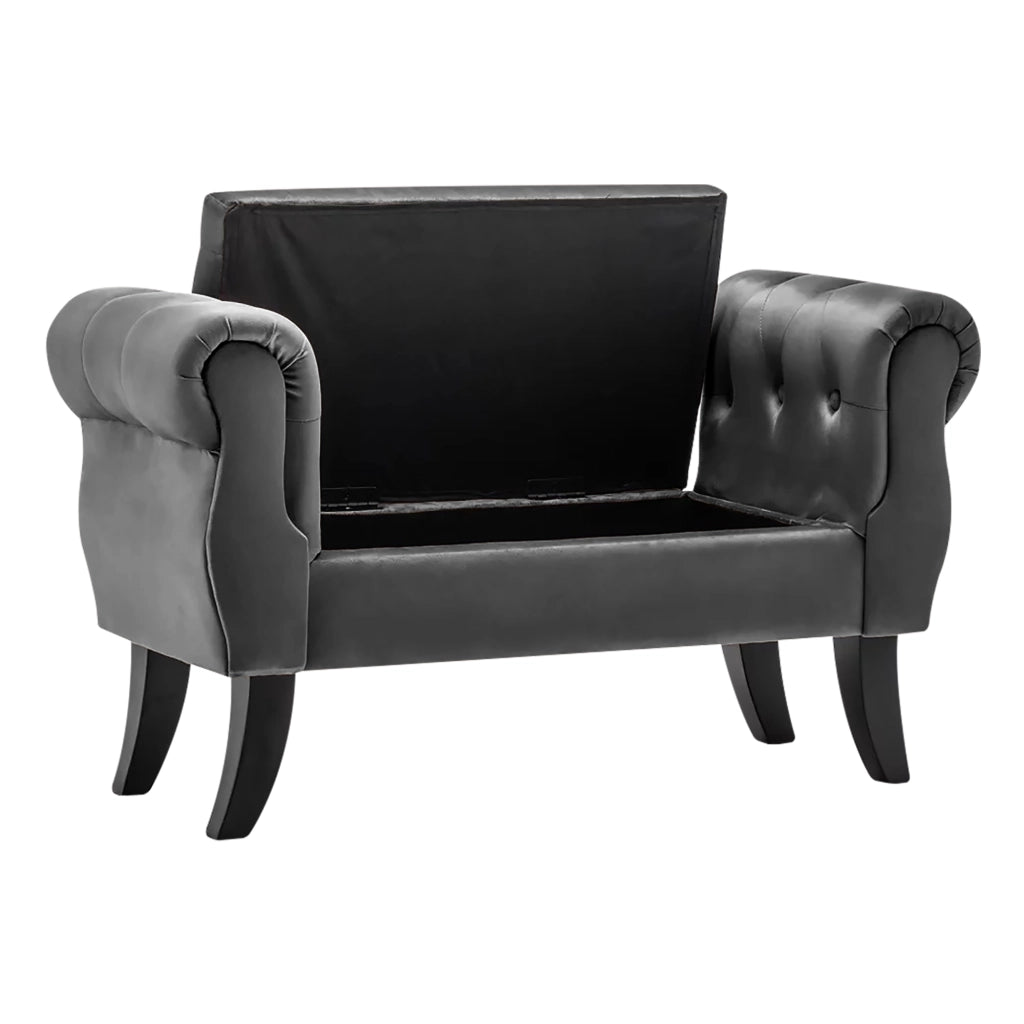 Divanetto In Velluto Panca Contenitore Pouf PortaOggetti Panca Sgabello A Pie Di Letto Cassapanca Ingresso Legno Massello Panchina - Stone