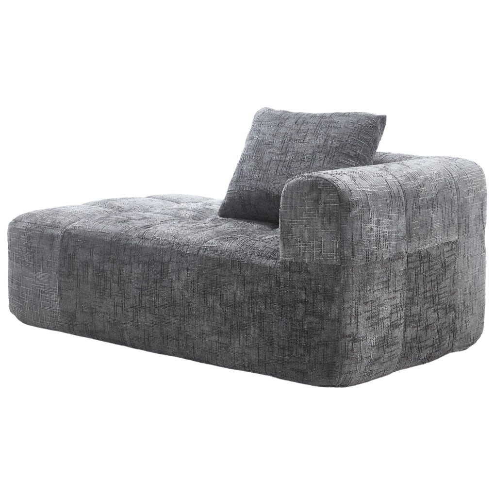 Divano Chaise Longue Grigio con Tessuto Morbido, Cuscino Incluso e Tasche Laterali per Telecomando e Smartphone