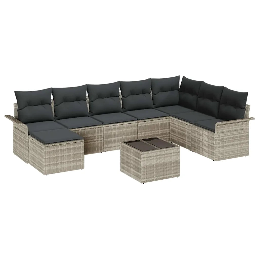 Set Divano da Giardino con cuscino 9 pcs Grigio Poly Rattan