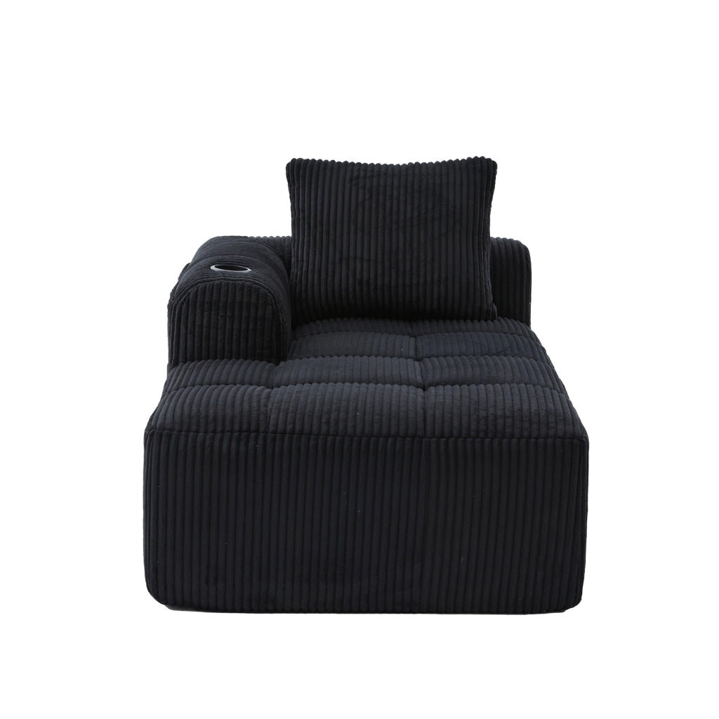 Divano compatto in corduroy con portaoggetti laterale e portabicchieri, dimensioni 158x93x61 cm, resistente e confortevole