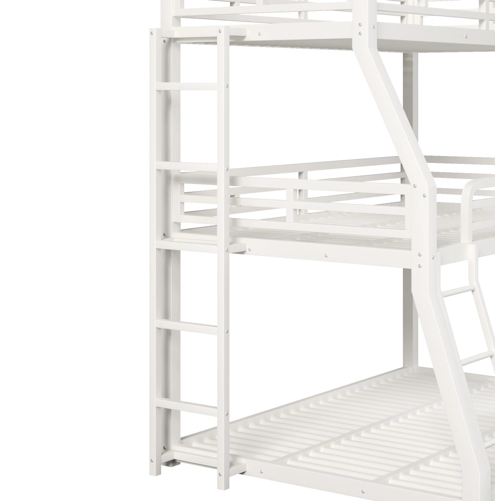 Letto a castello triplo 90/120/140x200 cm in metallo bianco con 2 scale HOMVRA