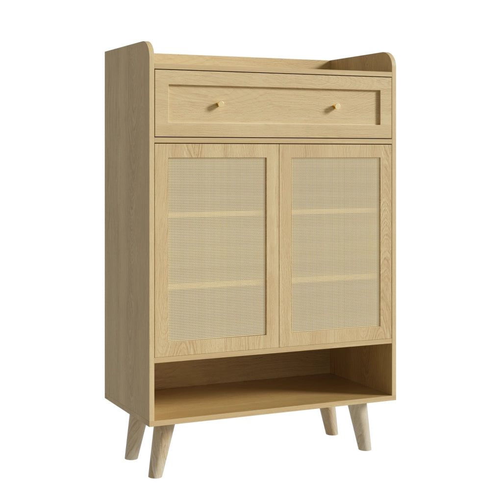 Mobile contenitore con ante, cassetto e ripiani in rovere chiaro 80x105x35 cm