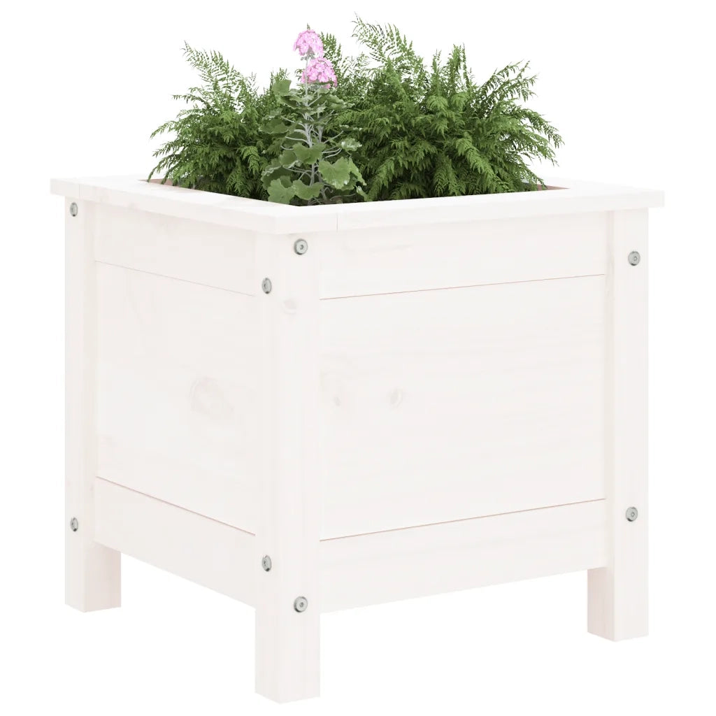 Fioriera da Giardino-Vaso da Esterno Bianca 40x40x39 cm Legno Massello di Pino