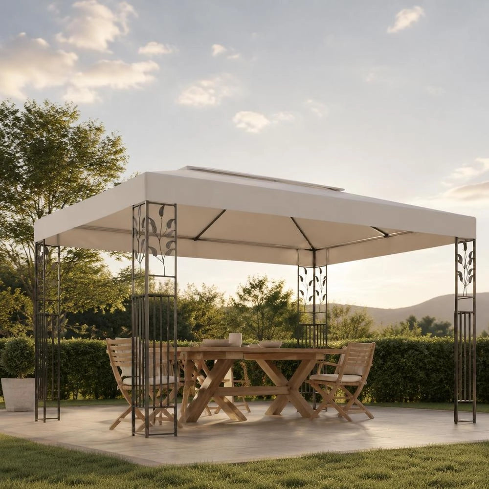 Pavilion With Double Roof & LED String Lights 3x4 M White