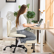 Sedia da ufficio per postura attiva con rotazione 360 e poggiapiedi retrattile in pelle bianca 65.5 × 52.5 × 31.0 cm