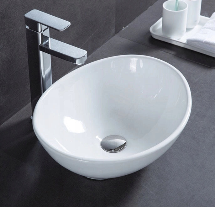 LAVABO DA APPOGGIO IN CERAMICA OVALE OVAL BIANCO DA POSIZIONARE LOFT  SU PIANO 42 x 34 CM