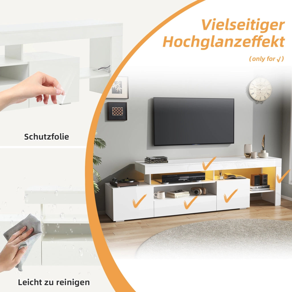Mobile TV; 192x37x53 cm; con LED; finitura lucida; bianco