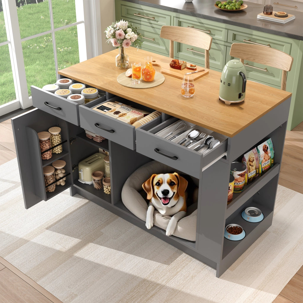Mobile da cucina con 3 cassetti ripiano regolabile spazio per animali naturale e grigio 120 × 60 × 90 cm
