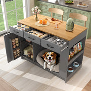 Mobile da cucina con 3 cassetti ripiano regolabile spazio per animali naturale e grigio 120 × 60 × 90 cm