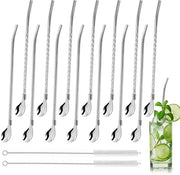 Set di 16 canne da cocktail con cucchiaio - 2-in-1 canne per bevande - argento - acciaio inossidabile - riutilizzabile - ideale per milkshakes e cocktail