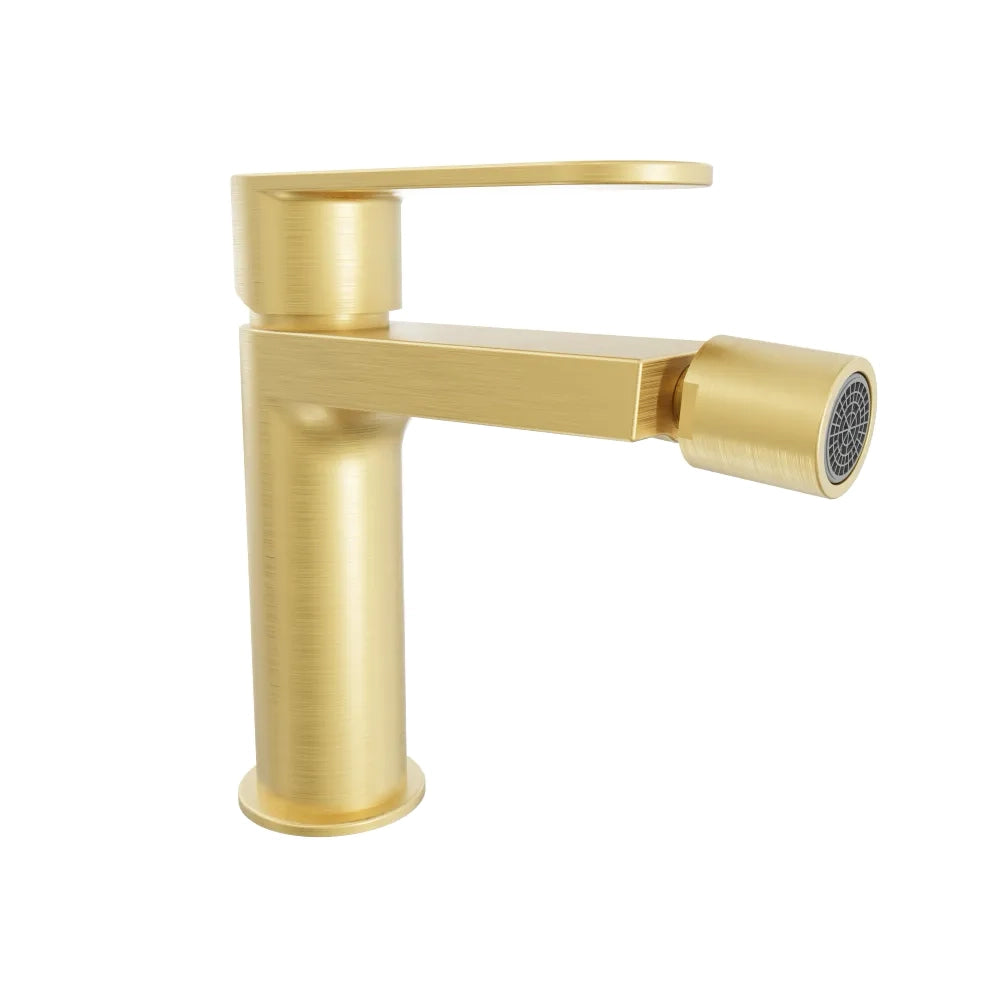 Set miscelatori lavabo alto bidet miscelatore doccia con deviatore oro spazzolato | Margot