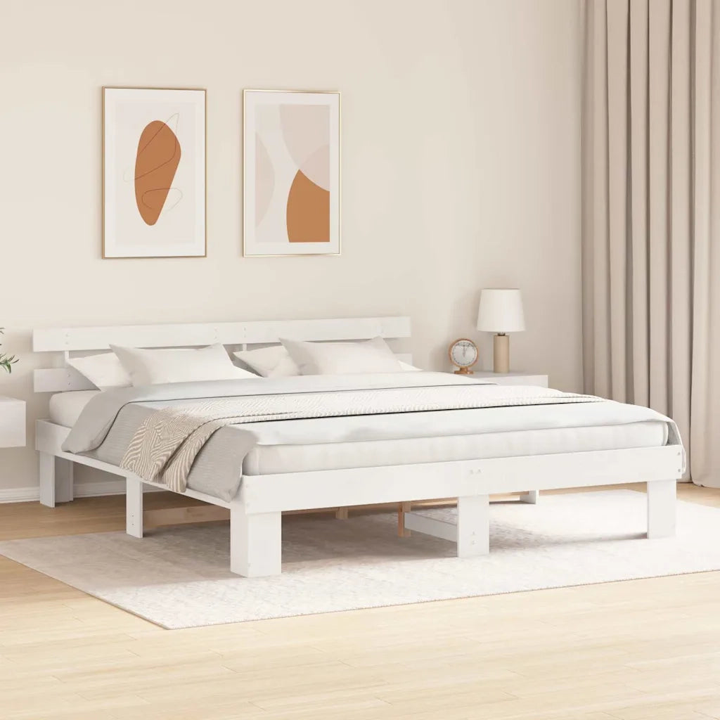 Struttura del letto-Giroletto-Rete del Letto Bianco 200 x 200 cm Pino massello 823087