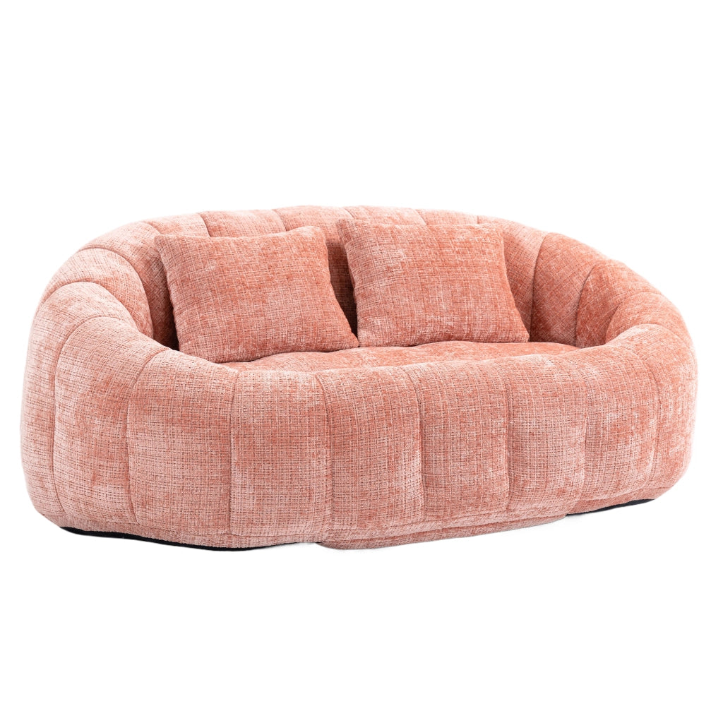 Divano da terra in ciniglia rosa; poltrona a sacco per adulti e bambini; 150x95x63 cm