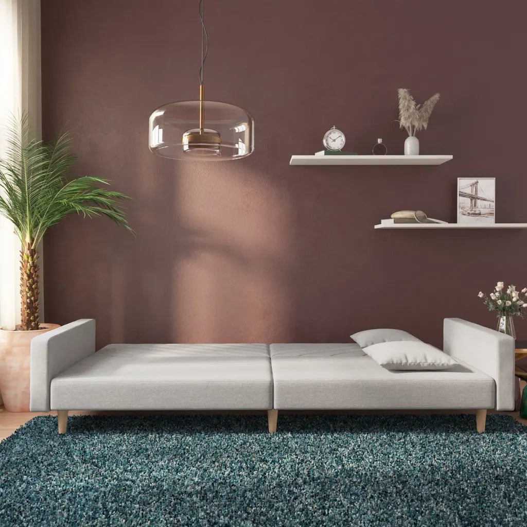 Divano letto | Sof¨¤ letto | Letto singolo a 2 Posti con 2 Cuscini Grigio Chiaro in Tessuto