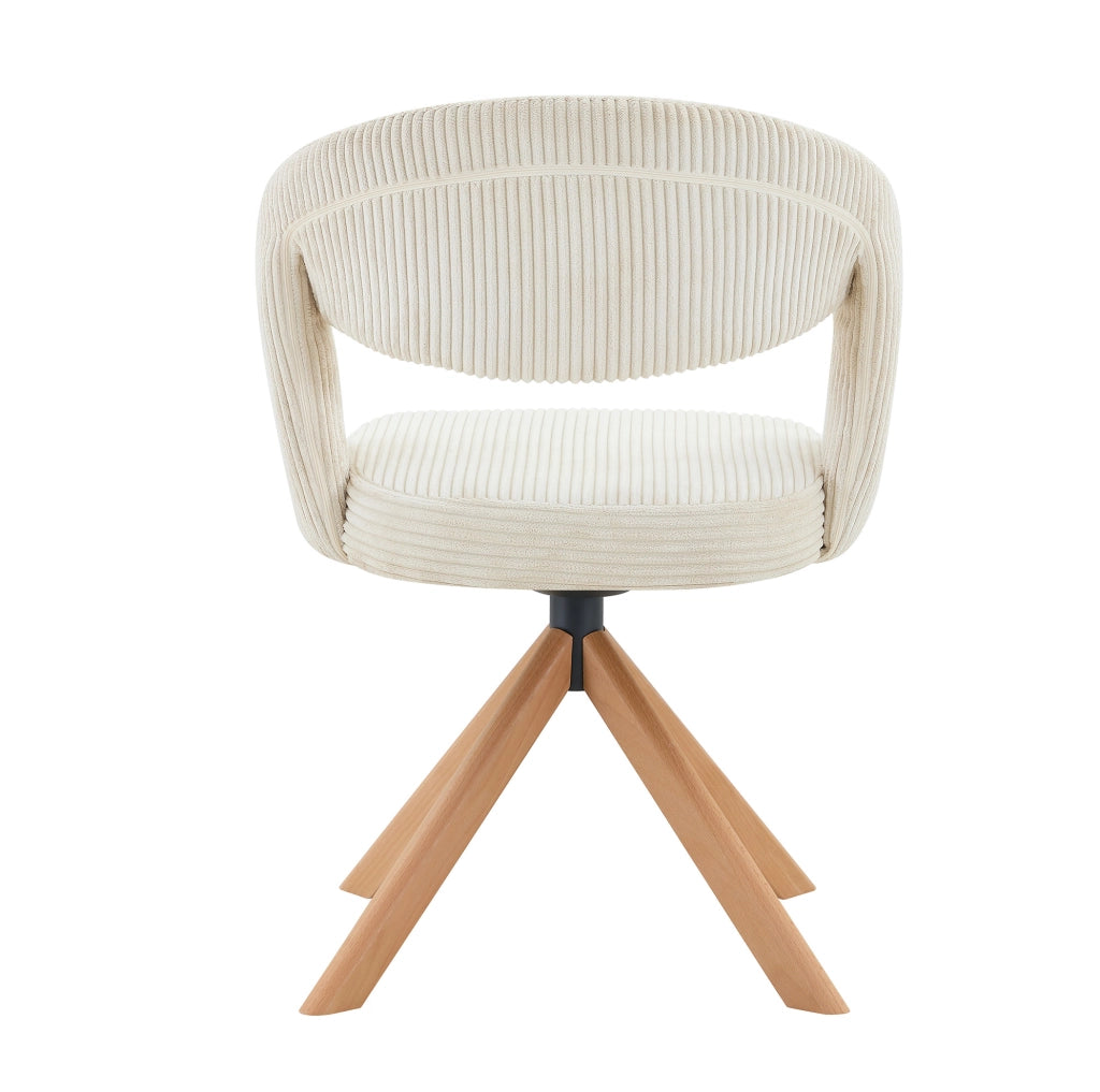 Set di 2 sedie girevoli in velluto a coste crema con struttura in legno massiccio, schienale ergonomico e rotazione silenziosa 360°