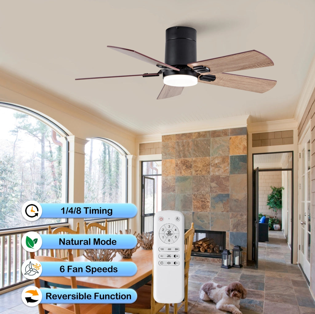 Ventilatore da soffitto 42" nero con luce LED dimmerabile e telecomando, motore DC reversibile