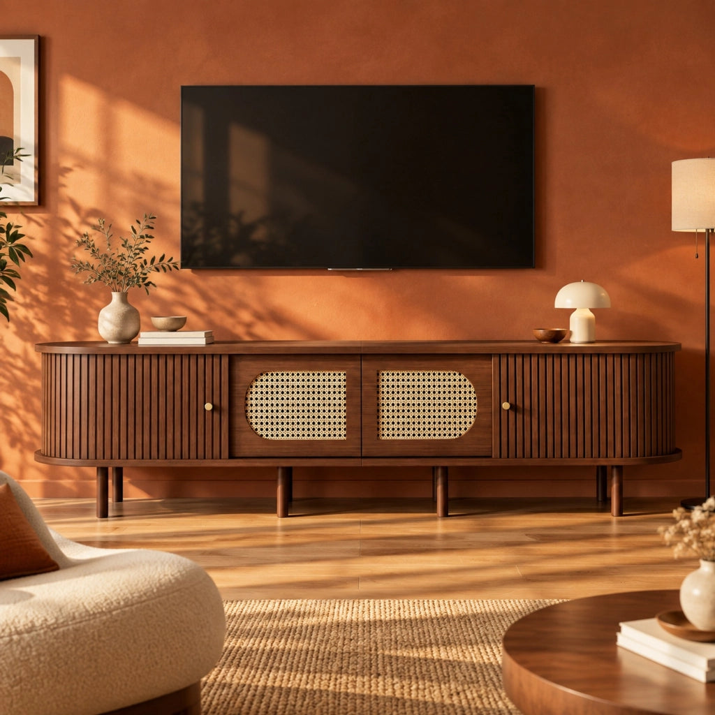 Mobile TV 180x40x40 cm con 2 ante e 2 serrande in MDF rovere scuro