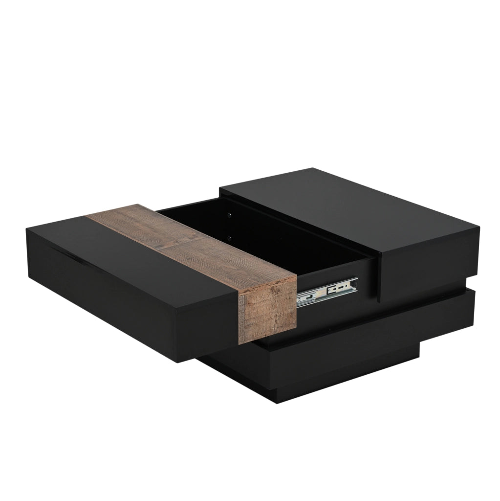 Tavolino da salotto quadrato 70x70x39 cm in MDF nero con piano estraibile e spazio contenitore nascosto