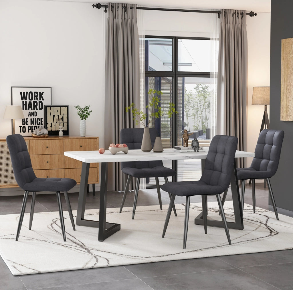 Set tavolo da pranzo rettangolare 117x68 cm con 4 sedie imbottite grigie