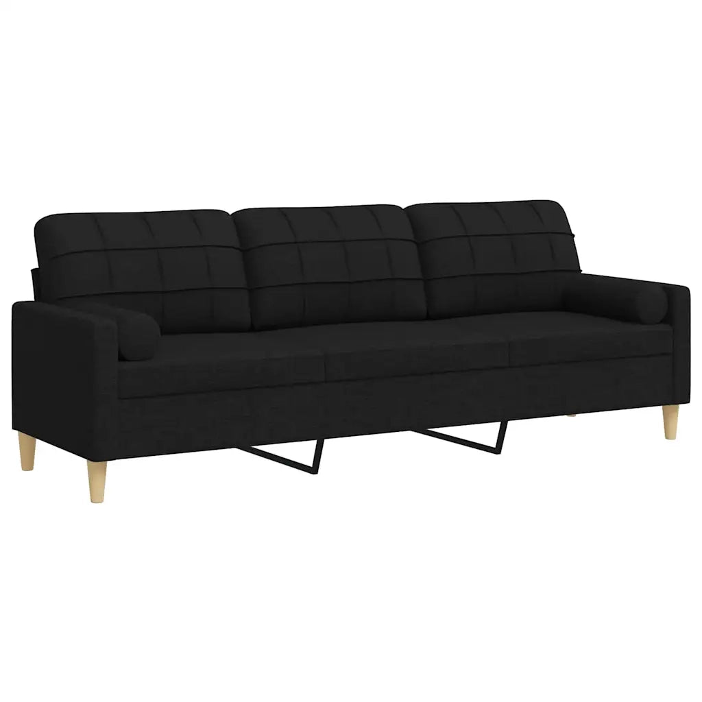 Divano a 3 Posti con Cuscini-Sofa 3 Posti con Cuscini Nero 210 cm in Tessuto