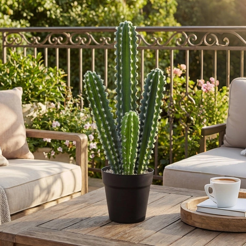 Pianta artificiale cactus ULEVR 53 cm in plastica verde con vaso decorativo per casa e ufficio