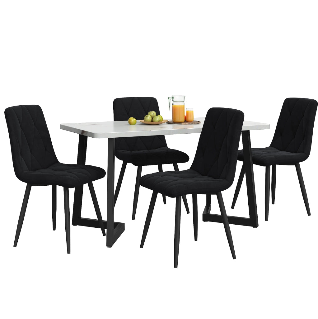 Set tavolo da pranzo rettangolare 117x68 cm con 4 sedie in velluto nero