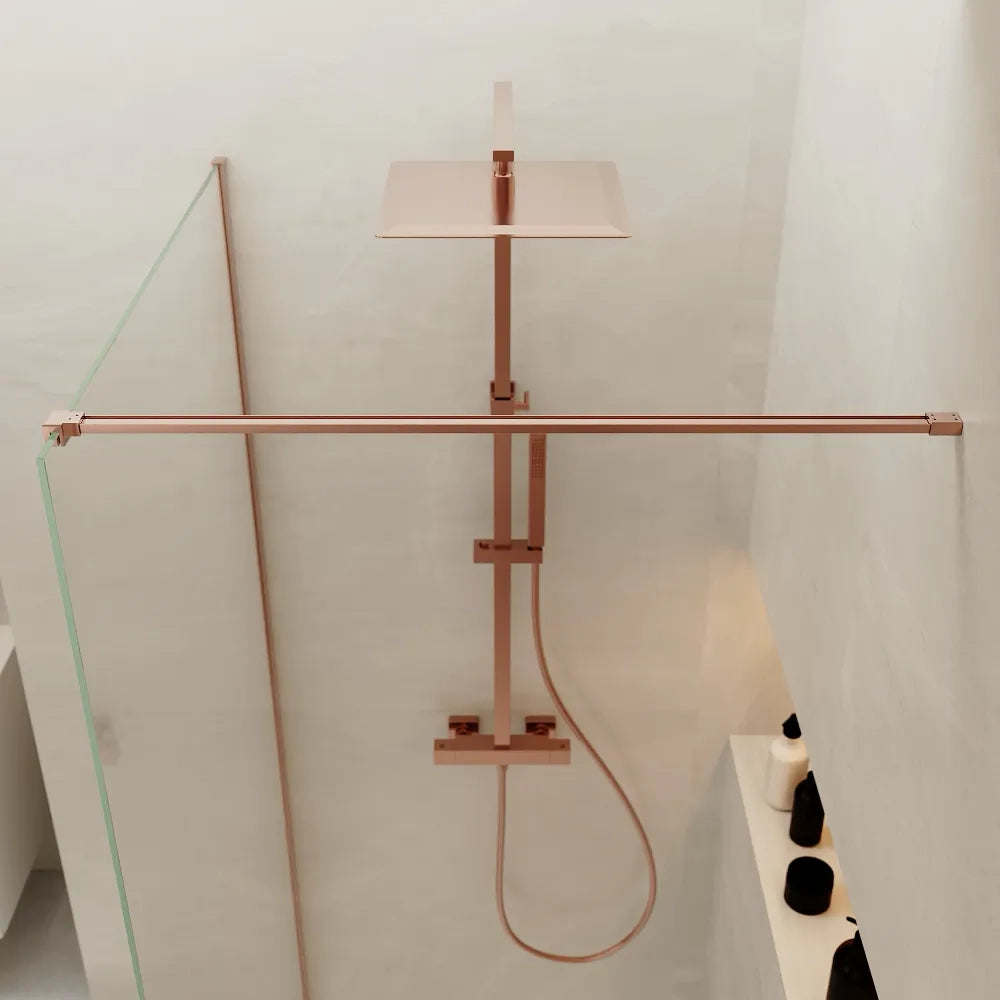 Doccia walk-in 130 cm vetro 8mm anticalcare h200 profilo rame spazzolato | Keros