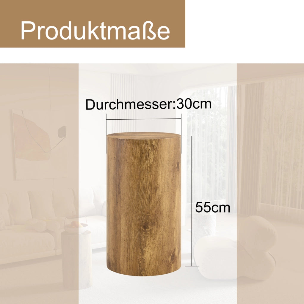 Tavolino rotondo in MDF effetto legno, diametro 30 cm, altezza 55 cm, design moderno minimalista