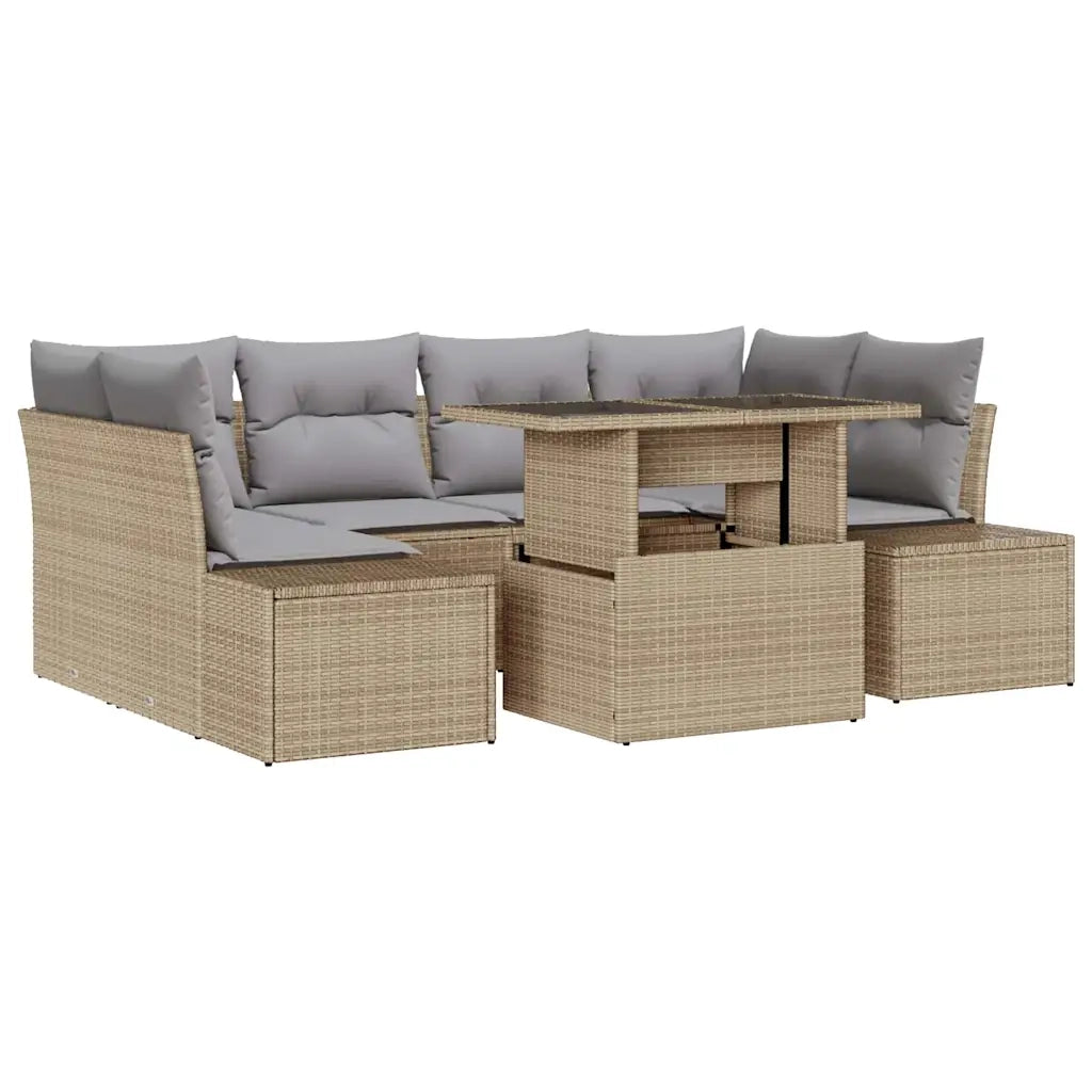 Set di divani 7 pcs Beige e Grigio Chiaro polyrattan