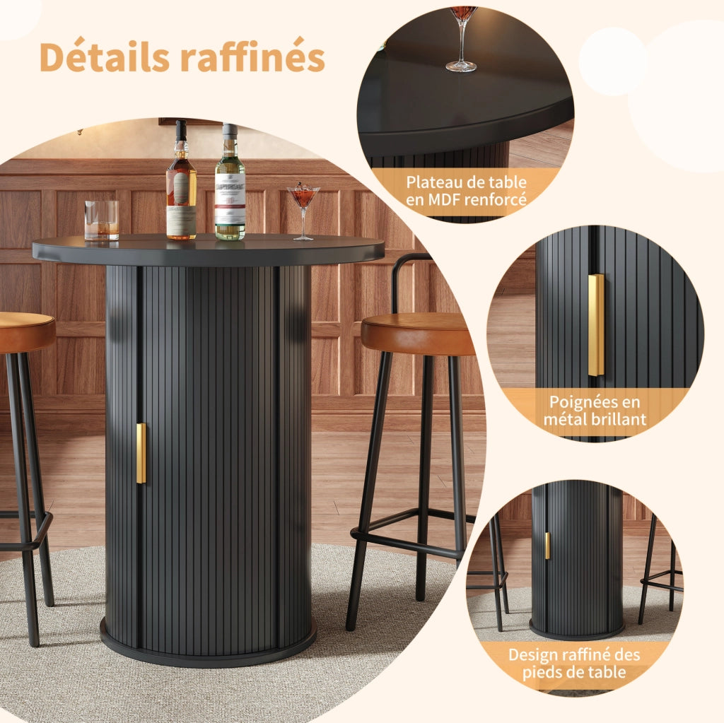 Tavolo da bar rotondo 60x60x91;6 cm con mobile a 4 ripiani in MDF e metallo; nero