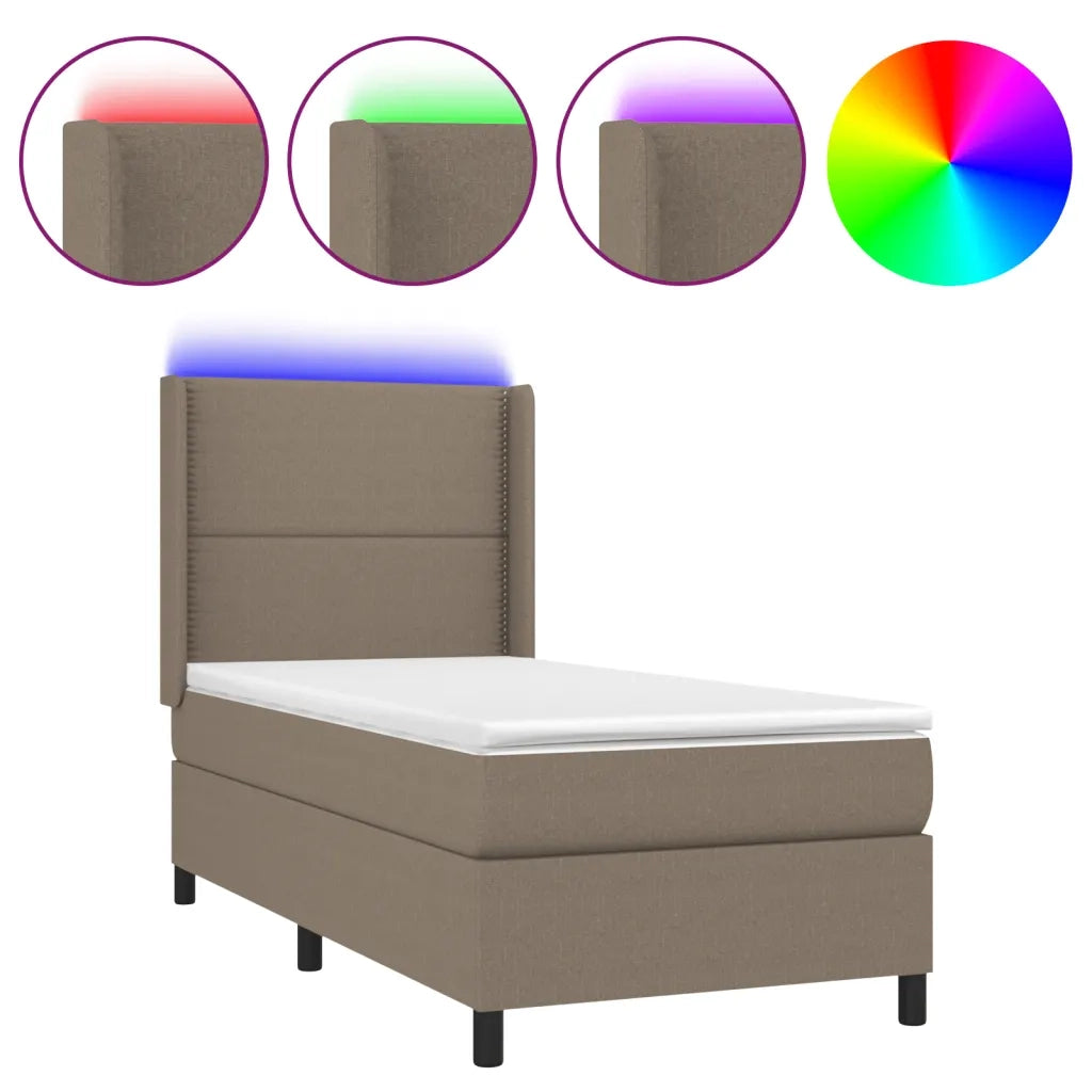 Letto a Molle con Materasso e LED Tortora 90x190 cm in Tessuto 3138201