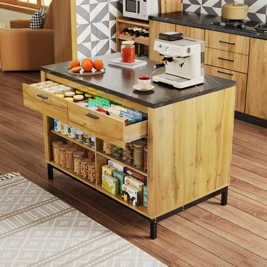 Isola da cucina 120 x 75 x 90 cm stile country in MDF nero e naturale