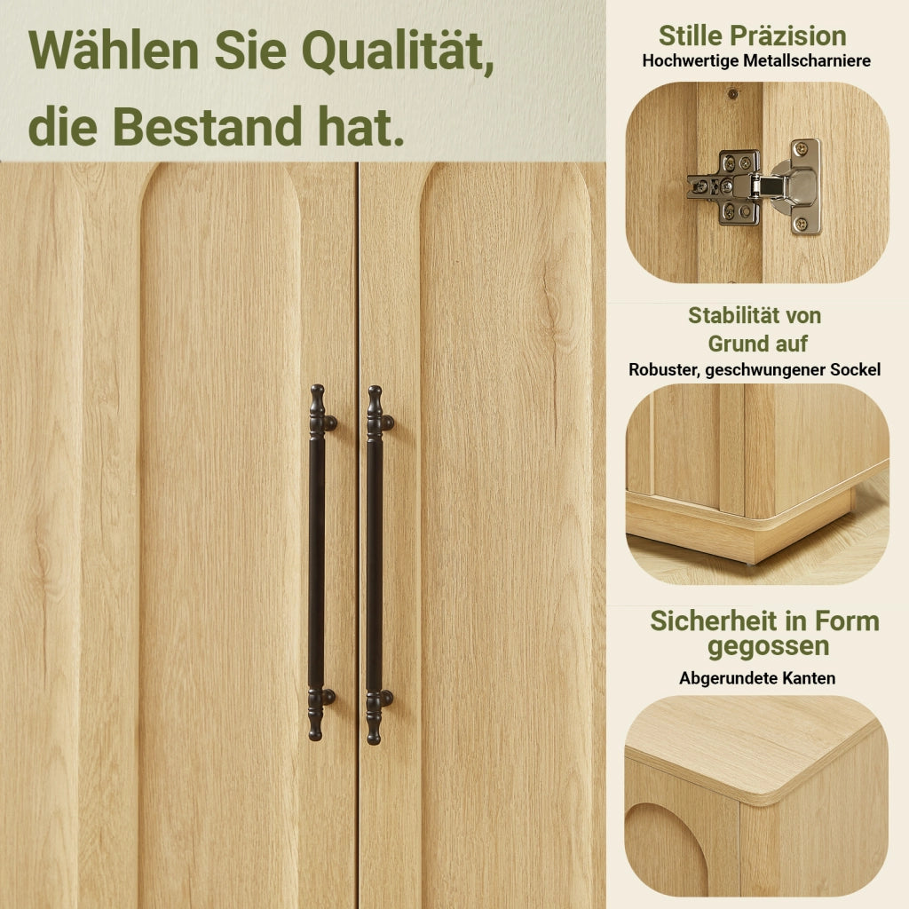 Sideboard ad arco 160 cm, 4 ante con cerniere soft-close e sicurezza anti-ribaltamento, mobile contenitore in legno per soggiorno e sala da pranzo