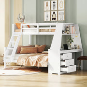 Letto a castello bambini 90x200/140x200 cm bianco con contenitore
