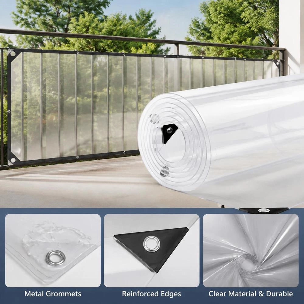 Telo trasparente con occhielli, 1x8 m, in PVC, lungo e resistente, ideale per coperture esterne, giardino e balcone
