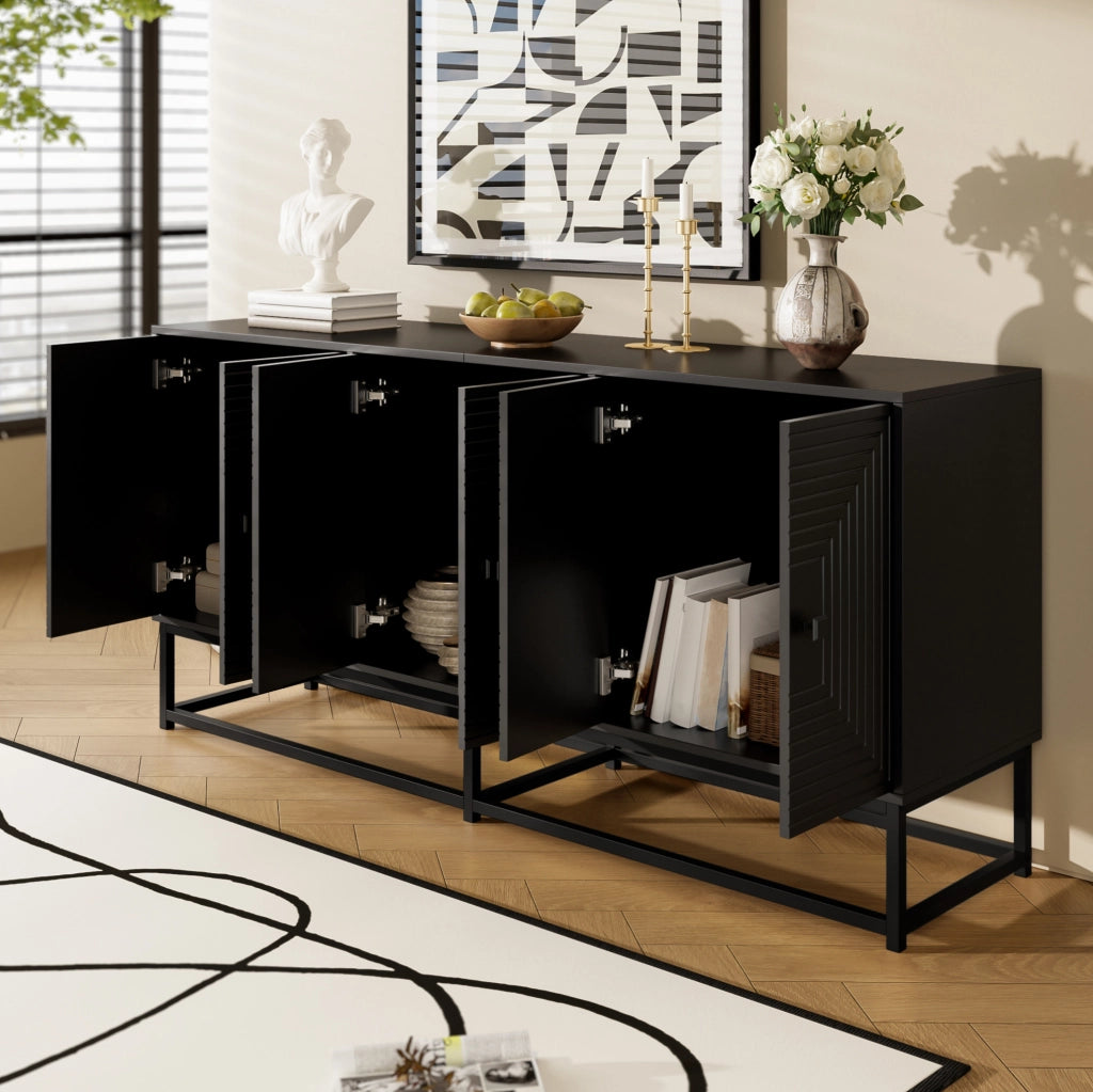 Credenza nera opaca con 3 vani a doppia anta