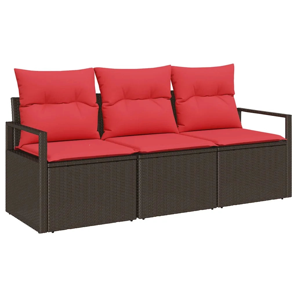 Set Divano da Giardino 3 pcs Marrone e Rosso polyrattan 3354913