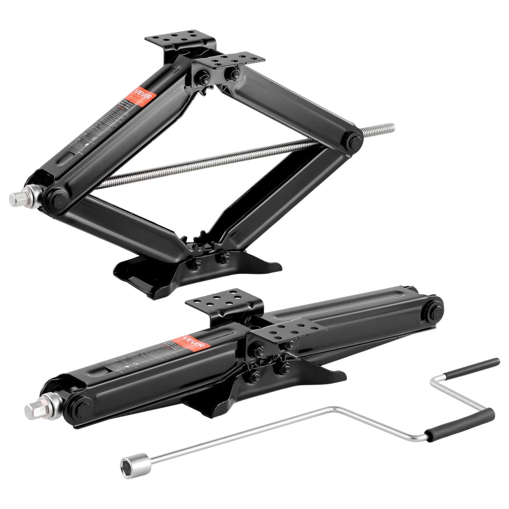 2 Pezzi Cric a Forbice ST-120CA, Martinetti Stabilizzatori in Acciaio 103-595 mm per Sollevamento e Livellamento, con Manovella e Livella, Max. 4082 k